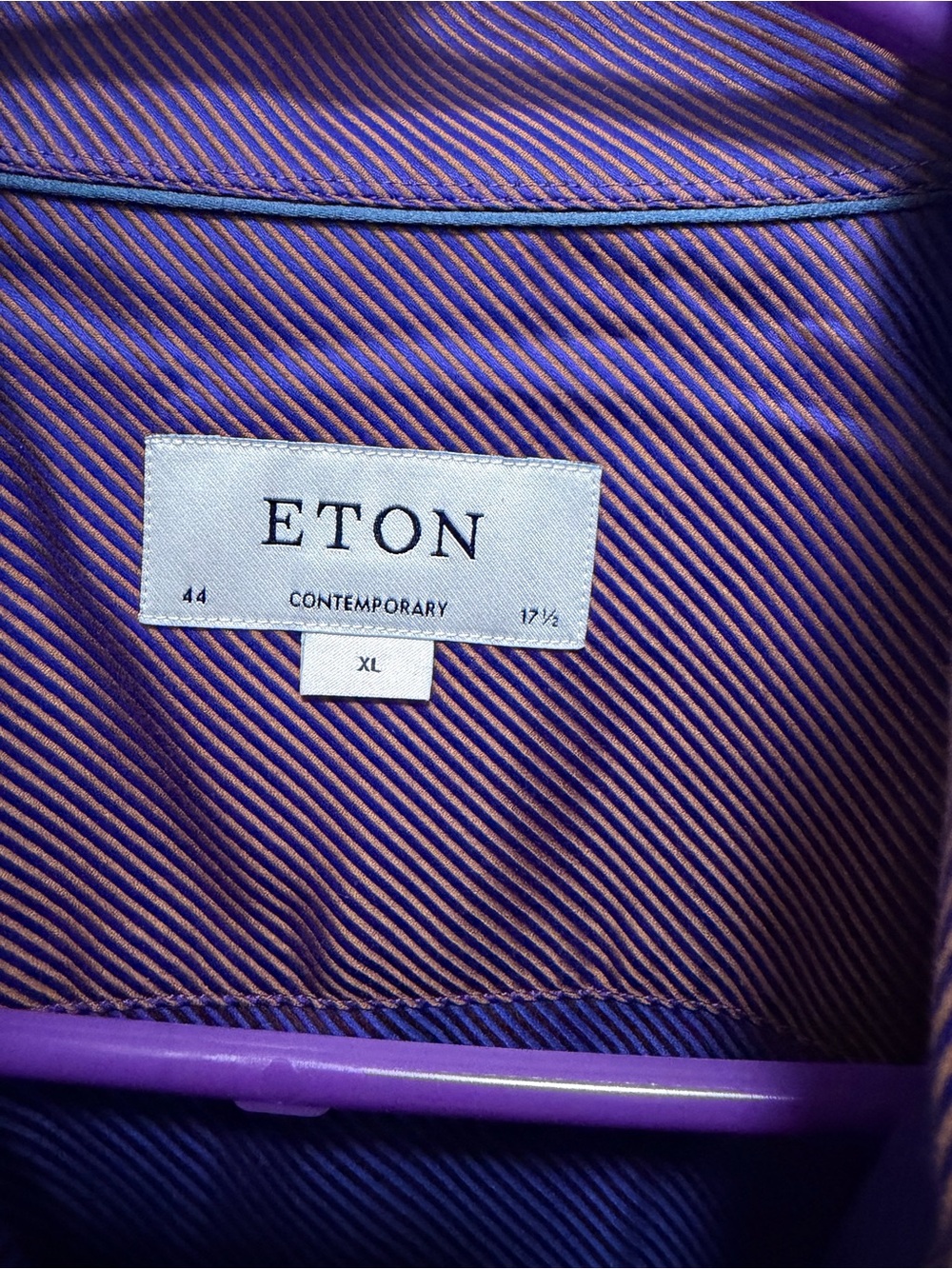Eton Contemporary Dress Shirt Mens XL 17.5 35/36 Purple Striped Twill - Picture 2 of 6